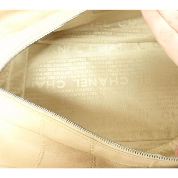 AUTHENTIC 2004 CHANEL LAX SQUARE STITCH CAFE o'LAIT SOFT CAVIAR LEATHER HANDBAG - Picture 7 of 12